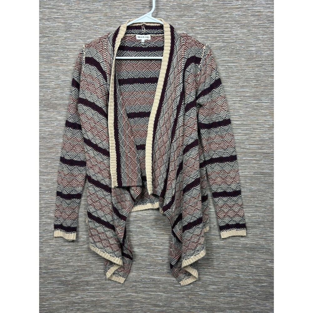 Miracle City Cardigan Sweater Womens S/M Multicolor Stripe Open Front Drape Hem